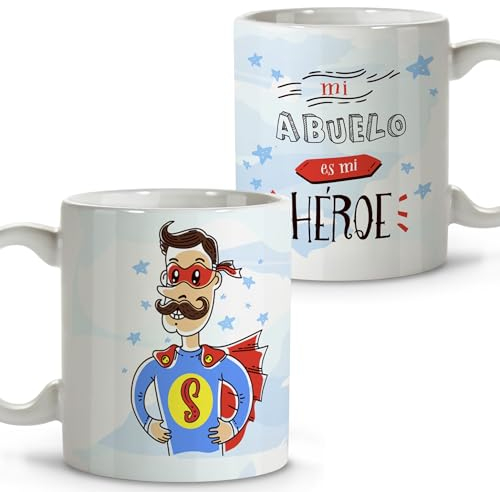 LolaPix Super Abuelo. Tazas desayuno. Regalo abuelo. Regalos para abuelos. Taza cerámica 330 ml.