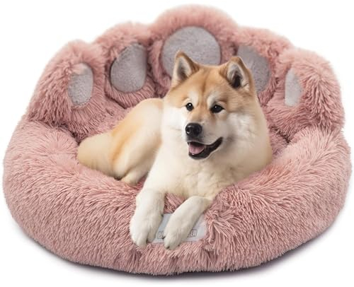 pfoten&nasen® Bärenpfote Hundebett [Rosa, S-65cm] – Flauschiges Donut Hundebett im Bärenpfoten-Design, Rund & Waschbar, Kuscheliges Hundekissen für Kleine Hunde