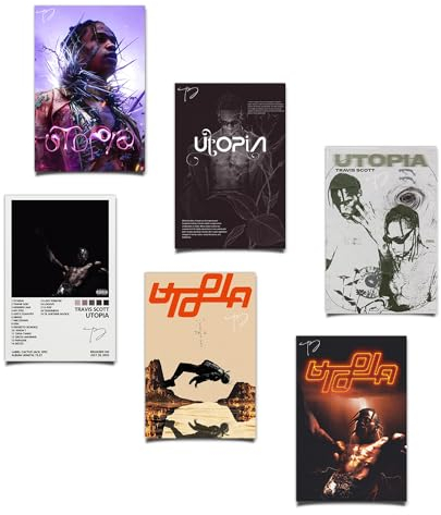 DFHOHL Pack of 6 Travis Poster Utopia Album Cover Poster Music Poster Wandbilder Wohnzimmer Wandposter Retro Deko, for Schlafzimmer Wohnzimmer Deko Ungerahmt 08x12Inch (20x30cm)