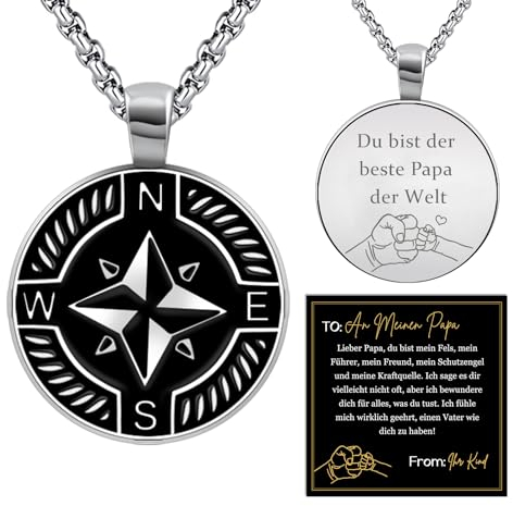FANCIBAND Vatertagsgeschenk Halskette Herren Edelstahl 316L mit Kompass-Gravur, Ketten für Papa Geschenk Geburtstag Vatertagsgeschenk für Papa von Tochter Sohn Erntedankfest Weihnachten