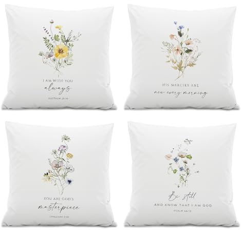ISANOU Dekorative Kissenbezüge mit Bibelvers, inspirierende, christliche Geschenke für Damen und Herren, Dekokissenbezüge, Dekoration für Schlafzimmer, Wohnzimmer, Gebetszimmer, 45,7 x 45,7 cm, 4