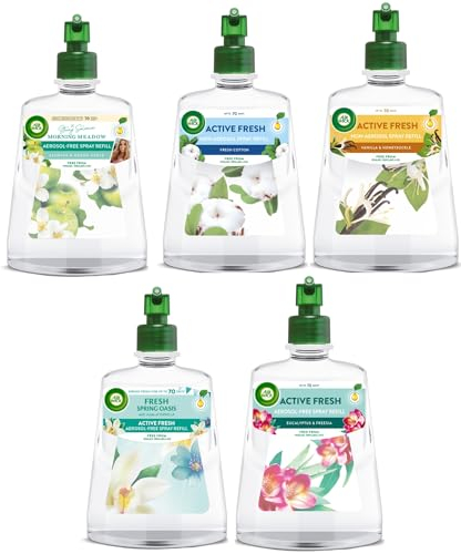 Air Wick Aerosol-Free Automatic Air Freshener Spray | 24x7 Active Fresh Odour Neutraliser | Lasts Up to 3x70 Days (5 Refills, Sweet Vanilla & Shea Butter x2, Fresh Cotton x2 & Eucalyptus & Freesia x1)