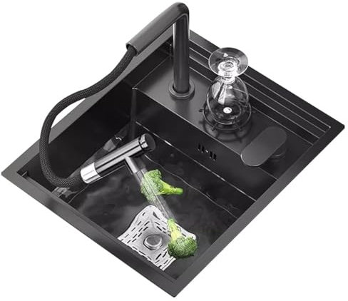 Fregadero Oculto con Grifo Extraíble Fregadero Individual Pequeño con Lavadora De Tazas Fregadero De Cocina Tipo Isla con Tapa for El Hogar