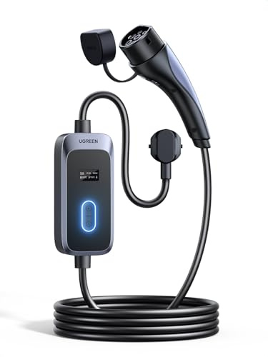 UGREEN Tragbares EV Ladegerät, 3,68KW tragbare EV-Autos Heim-Ladestation 16A EV Ladekabel, EV-Autoladegerät mit Bildschirm für Allen Elektrofahrzeugen, 5 Meter