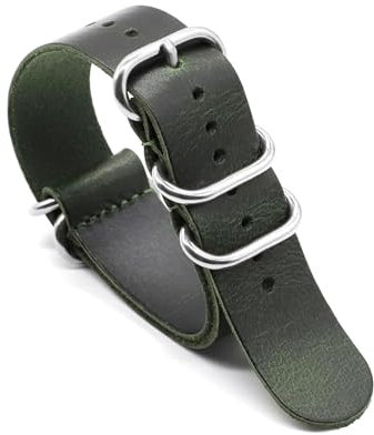 ROWCES Vintage Leder Nato Uhrenarmband 18mm 20mm 22mm 24mm Uhrenarmband für Herrenuhrenzubehör, Grün, 20mm