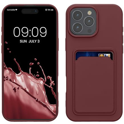 kwmobile Case Compatible with Apple iPhone 16 Pro Max Case - TPU Phone Cover with Credit Card Holder - Tawny Red
