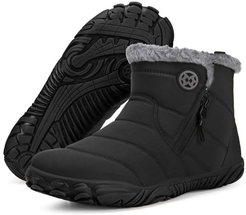 Scarpe Uomo Donna Invernali Stivali da Neve Caldo Antiscivolo Barefoot Scarponcini, Nero, 43 EU