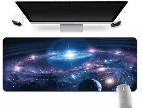 Tapis de Souris Gaming XXL 120x60x0.2 cm Grand Tapis de Souris,avec Bords Cousus Base en Caoutchouc Antidérapant,Surface Spéciale Améliore Précision pour Maison,Bureau,Gamer (Espace Galaxie Planète)
