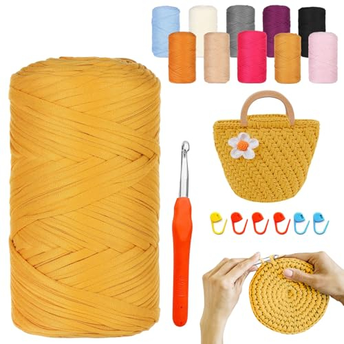 YushengTai Textilgarn, 400G/120M Textilgarn zum Häkeln Mit 9,0 mm Häkelnadel, Häkelgarn Tshirt Garn Für Taschen, Körbe, Decken, Heimdekoration
