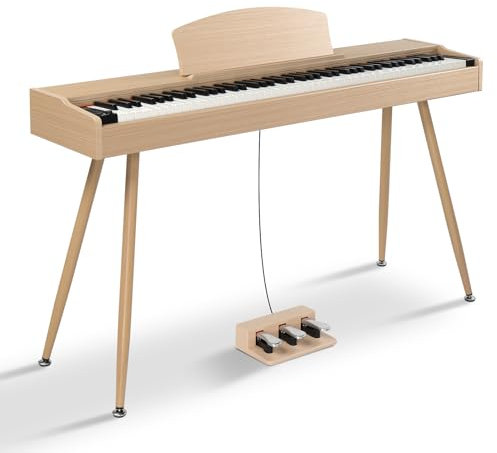 LALAHO 88 Key Keyboard Piano Weighted Action Electronic Keyboard Piano, Digital Piano with 3-Pedal Unit, Removable Music Stand, Stereo Headphones, Compact Design and MIDI Connection(Beige)