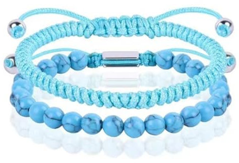 ZENGSING 2 Stück Surfer-Armband Herren Damen, Handmade Surfer Schmuck, Naturstein Surferarmband, Geflochtenes Armband, Hippie Sommer Strand-Schmuck, Verstellbar (Blau-Türkis)