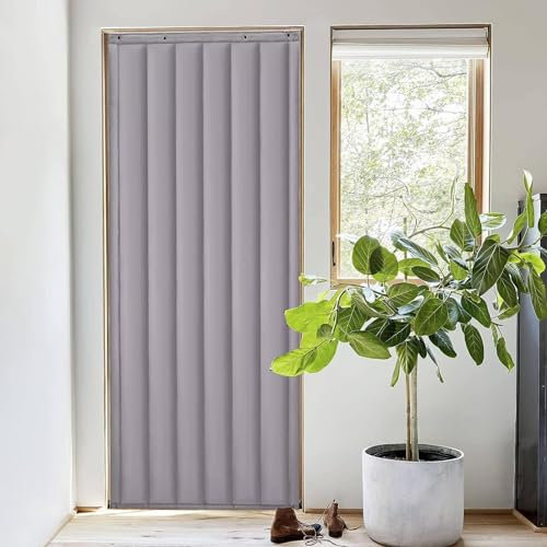 HSWOYEA Wärmeisolierter Türvorhang,Winterdicke Baumwolle Strapazierfähiges PU-Schallschutzblatt,Türabdeckung,Lärmschutzdecke für Türabdeckung,Winter-Isolierdecke zum Warmhalten,Grau (Größe