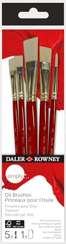 Daler-Rowney Simply Oil Brush Set 5 Assorted Brushes with Zip Case | White Bristle Hair, Short Handles, Assorted Brushes, For Entry-Level Artists & Hobbyists