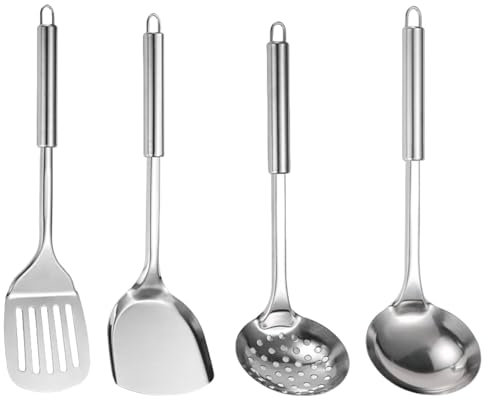 Utensilios de cocina Set 4pcs/Set Spátula de acero inoxidable Conjunto de espátula de acero inoxidable pour accessoires d'ustensiles de wok chinois.