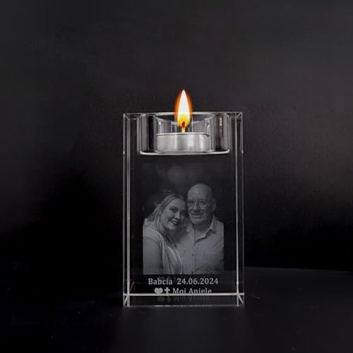 Personalisierter 3D-Foto-Kristall-Kerzenhalter, Individuell Gravierter 3D-Bild-Kristall-Kerzenständer, Individuelle Foto-3D-Gedenkkerzen mit Foto, Kerzenständer-Dekor für Hochzeitstag, Weihnachten