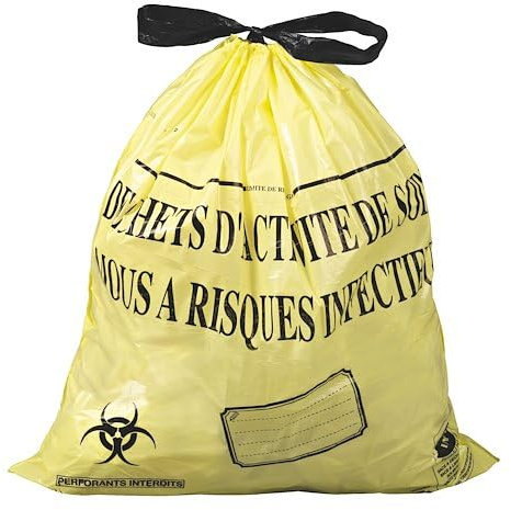 Sac poubelle 50 litres NF Déchets hospitaliers à liens coulissants Hostosacs jaune - 500 sacs
