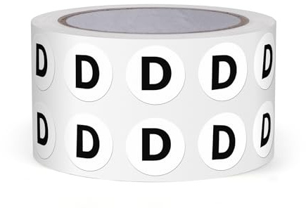 FINDAT 1000 PCS Letter D 13mm Round Alphabet Labels Vinyl Circle Stickers | Self-Adhesive, Removable, Waterproof, Round Capital Dots Tags, for Home Office Inventory Classroom