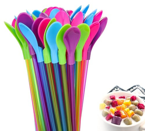 20 Pack Slush Straws with 2-in-1 Spoon Design, for Slushies, Smoothies, Milkshakes, Perfect for Parties, Picnics, Restaurants, and Home Use