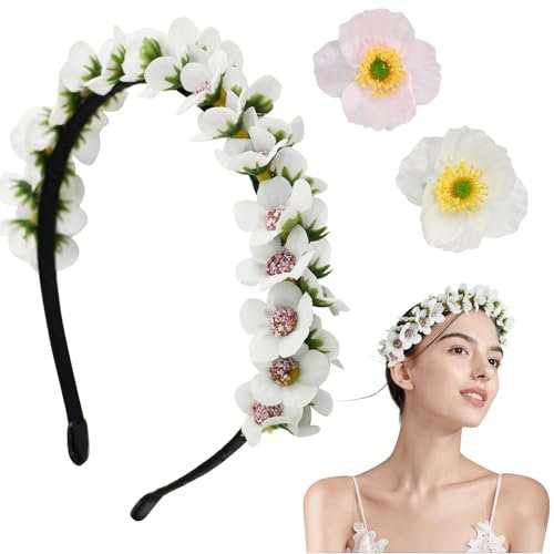 Couronne Fleur Cheveux,2 Pièces Couronnes De Fleurs Artificielles Et 2 Pièces Pince à Bec De Canard En Forme De Fleur,Bohême Couronne Fleur Pour Mariage, Communion Fille, Fête, Festival