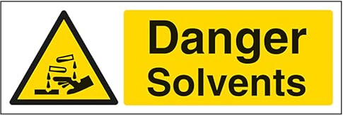 V Safety Danger Solvents - Landscape 600 x 200 mm - Self Adhesive Vinyl - Aluminium Effect Safety Sign