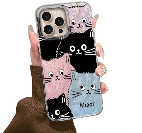 Tedyhulle Hülle für iPhone 15 Pro Handyhülle mit Niedliche Farbe Katze Aesthetic Muster, Bunt Dünne Schutzhülle Stoßfest Kratzfest Handytasche Cover Case
