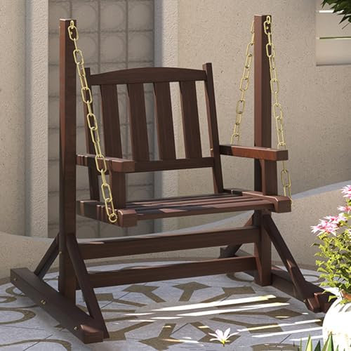 Columpio de porche con soporte, silla de patio de madera resistente para relajación al aire libre en jardín, patio o césped