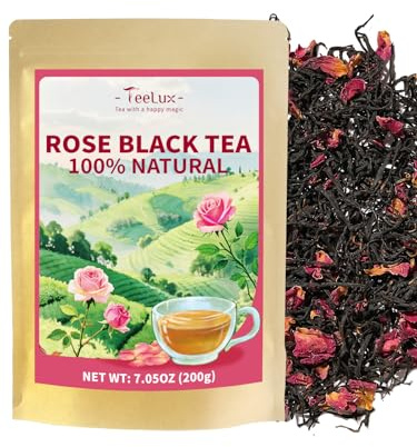 TeeLux Schwarztee mit Rose Lose Blätter 200g, Vegan, Beruhigend und Aromatisch, Schwarzer Tee mit Aromatischer Rosenblüten, für Heißes und Kaltes Aufbrühen
