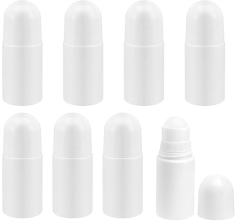 APOMOONS 8 Stück Deoroller zum Befüllen, 50ml Kunststoff Roll On Flasche Leer, Deo Roller Flaschen Applikator Nachfüllbar, Roller für Sonnencreme Duft öle Parfüm Reisen Hautpflegeprodukte, Weiß
