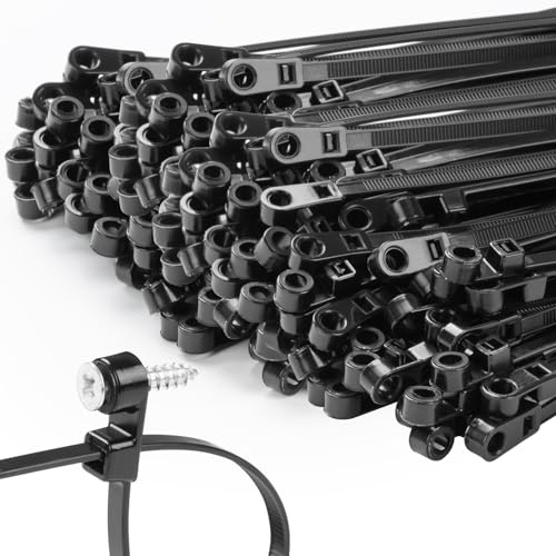 MasiStranth 1000 fascette nere da 25,4 cm, con foro per vite, 31,8 kg, con testa montabile, fascette multiuso in nylon resistente, con foro di montaggio a vite