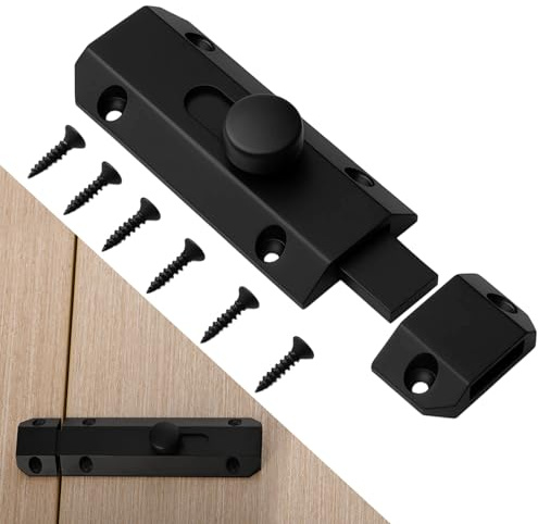 Lueden Brass Slide Door Bolt 3 Inch Heavy Duty Doors Lock Gate Bolt Thick Security Door Catches Barrel Sliding Latch Lock for External Internal Doors Bathroom Garden Gate Bedroom Garages, Black