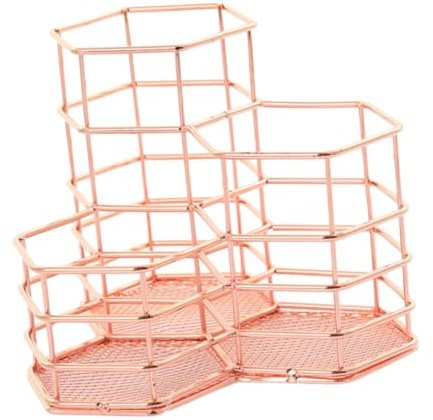 LOLIPPYY Roségold Stifthalter Groß Multifunktionaler Schreibtisch Organizer für Schreibwaren und Bürobedarf Hexagonal Behälter zur Stifteaufbewahrung für Zuhause Büro und Schule