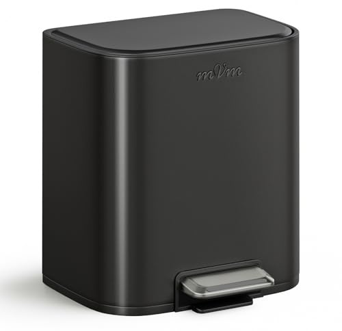 mVm 20L Kitchen Bin,Stainless Steel Trash Bin with Lid,Heavy Duty Step Trash Can with Inner Bucket,Soft Close and Stays Open,Smooth Edge Garbage Bin for Home Office Bedroom
