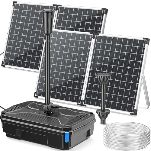 POPOSOAP 100W 4500 l/h Solar-Teichfilter & Springbrunnenpumpe Set | Teichfilter Komplettset mit Tauchpumpe mit 4-stufiger Filterung & 3 Düsen für Gartenteiche, Aquarien und Gart Wasserfälle