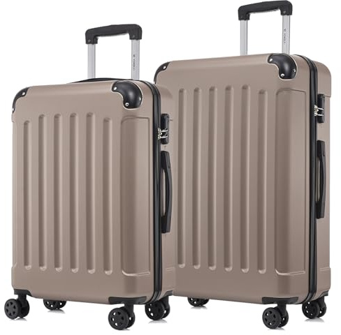 YONSLY Koffer Suitcase Set, Trolley Reisekoffer, Rollkoffer Handgepäck, Kofferset, Gepäckset mit 4 Rollen 360°, Hartschalenreisekoffer, Zahlenschloss, Weicher Gummigriff (2er Set, L&XL, Champagner)