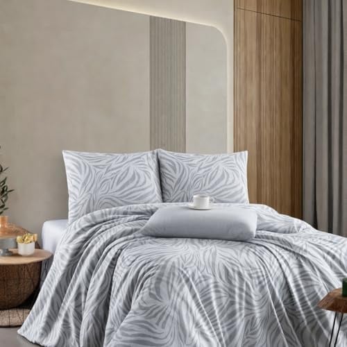 ZIRVEHOME Bettwäsche 200x220 cm 3-teilig Grau Bettbezug 200x220cm modernes Zebra-Streifen-Design in stilvollen Grau und Weißtönen. Baumwolle Bettwäsche-Set 200 x 220 cm. Zebra