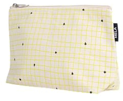 Kosmetiktasche groß - Kosmetik Organizer für Damen & Herren - Reise Kulturbeutel mit Muster - 100% Bio Baumwolle - Großes Hauptfach - GOTS, Grüner Punkt Zertifiziert (Greige/Grid Print)