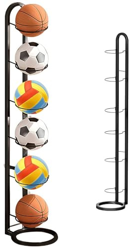 Jevervd 6-Tier Football Stand, Heavy-Duty Ball Storage Stand Rack Metal Vertical Ball Holder Organizer for Volleyball Basketball Football Removable Design for Garage, Bedroom, Gym Outdoor Indoor