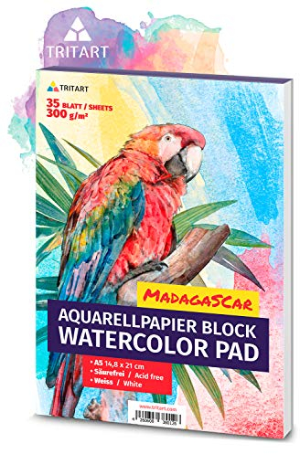 A5 Aquarell-Papier 300g / Weiß / 35 Blatt | Aquarellblock Din A5 von Tritart