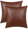 Brawarm Kissenbezüge aus Kunstleder, Leder-Kissenbezüge, einfarbig, für Couch, Bett, Sofa, Garten, Zuhause, dekorativ, Braun, 40,6 x 40,6 cm, 2 Stück