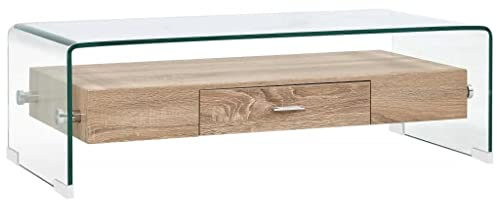 vidaXL Table Basse Table de Salon Table d'Appoint Table de Canapé Bout de Canapé Salle de Séjour Maison Intérieur Clair 98x45x31 cm Verre Trempé