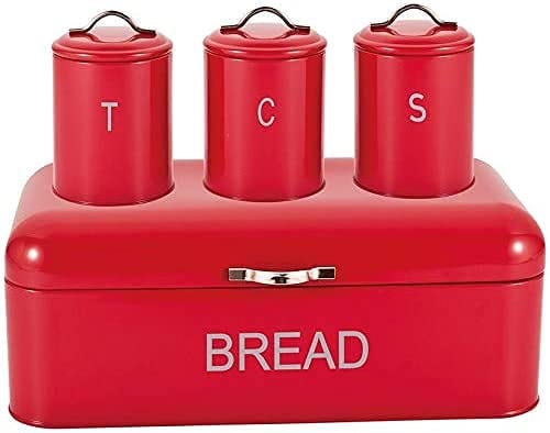 Royal Cuisine Tea Coffee Sugar and Bread Bin Set, Kitchen Storage – White | Black| Red (Red)