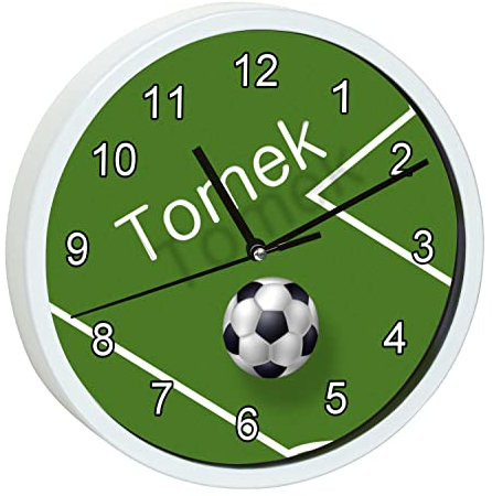 CreaDesign, Wanduhr Kinder personalisiert mit Name, Motiv Fußball, Rahmen Wanduhr weiß, Ø 19,5 cm