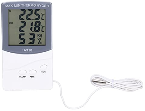 Fdit Thermomètre Intérieur Extérieur, Mètre D'humidité de la Température de Type Moderne avec Sonde Réglable Degrés Celsius ou Fahrenheit Affichage Minimum ou Maximum Degrés