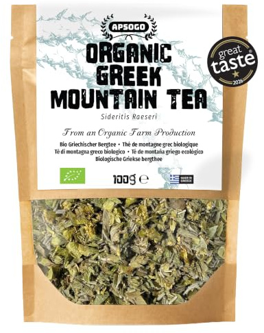 Apsogo Griechischer Bergtee Bio - Sideritis, lose Blätter, 100g | Einzelherkunft aus dem Peloponnes - loser griechischer Bergtee, ganze Blätter, Blüten und Stängel, koffeinfrei.