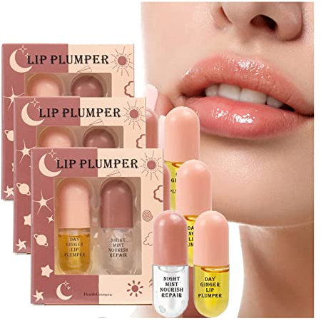 Browsluv Lip Plumper Kit, Lip Plumping Serum Instant Fuller Lips, Plumping Lip Oil Hydrating Lip Gloss, Natural Lip Plumper, Tag and Night Lip Plumper, Make Lips Fuller and Moisturizing (3 Set)