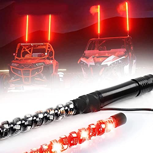 Kayziu ZCX 2PCS LED Whips Lighted 3FT Spiral LED Chasing Light Télécommande Offroad Warning Lighted Antenna Whips Fouet à Fibre LED