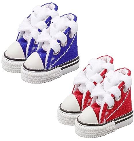 2 Pairs Mini Finger Shoes,Fingerboard Skateboard Shoes for Finger Toys (Red&Blue)