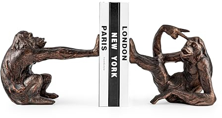 Buchstützen Affen | dekorative Affen Buchstütze aus Kunststein (Polyresin) | Bookend ist 2,5 KG schwer, solide ausgefüllter Kern | Farbe antik | Rutschfester Boden, handbemalte Oberfläche