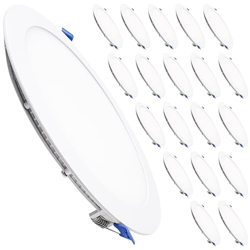 LED ATOMANT Packung mit 20 LED Einbaustrahler Downlight Rund Flach 220mm 20W, CCT (Farbwahlschalter Warmweiß, Neutralweiß oder Kaltweiß), Durchmesser 200mm, 1800 Lumen, Inklusive Treiber