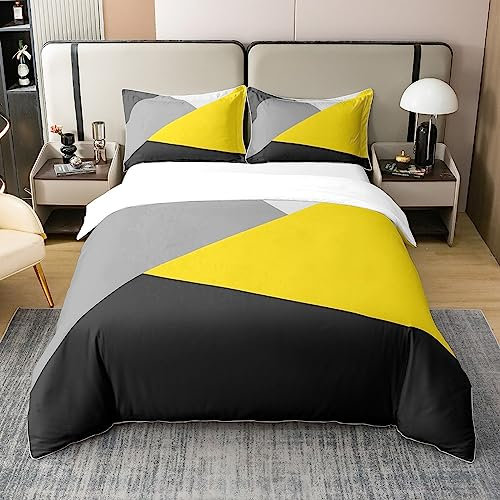 Bettwäsche, 240 x 260 cm, aus 100 % Bio-Baumwolle, Bettwäsche-Set, gelb, grau, schwarz, geometrischer Bettbezug, geometrisches Dreieck, für Kinder und Mädchen